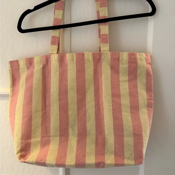 Sezane Pink and Yellow Striped Tote Bag “Bonjour New York” - Picture 3 of 3